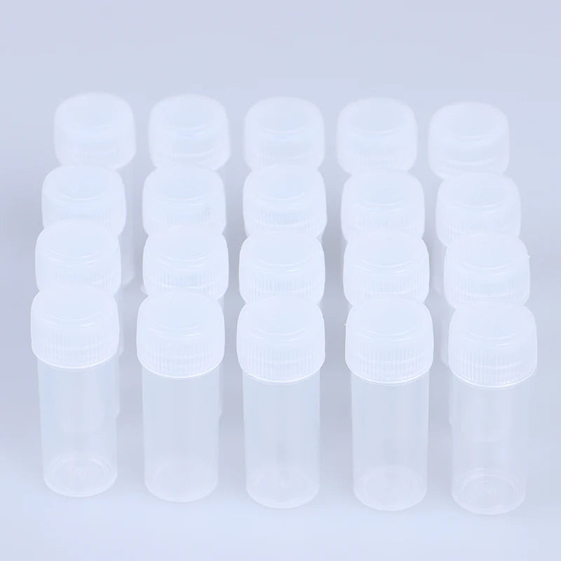20pcs Translucent 5ml Plastic Sample Bottle Test Tube Mini Bottles Leak Proof Cap Vials Pill Capsule Small Storage Containers Quake 20Pcs