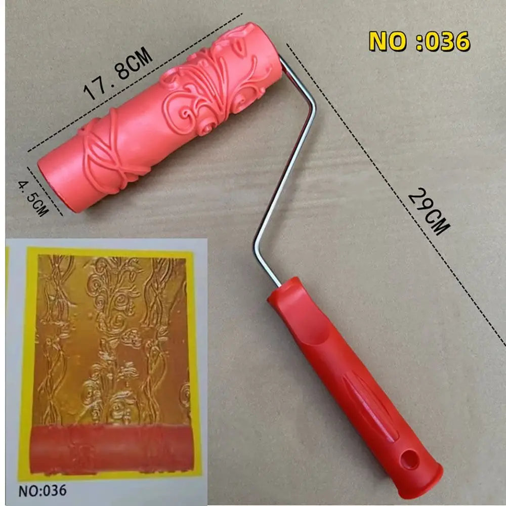 Rubber Imitation Wood Grain Pattern Paint Roller DIY Paint Texture Pigment Printing Wall Painting Roller with Handle Home Tool Quake