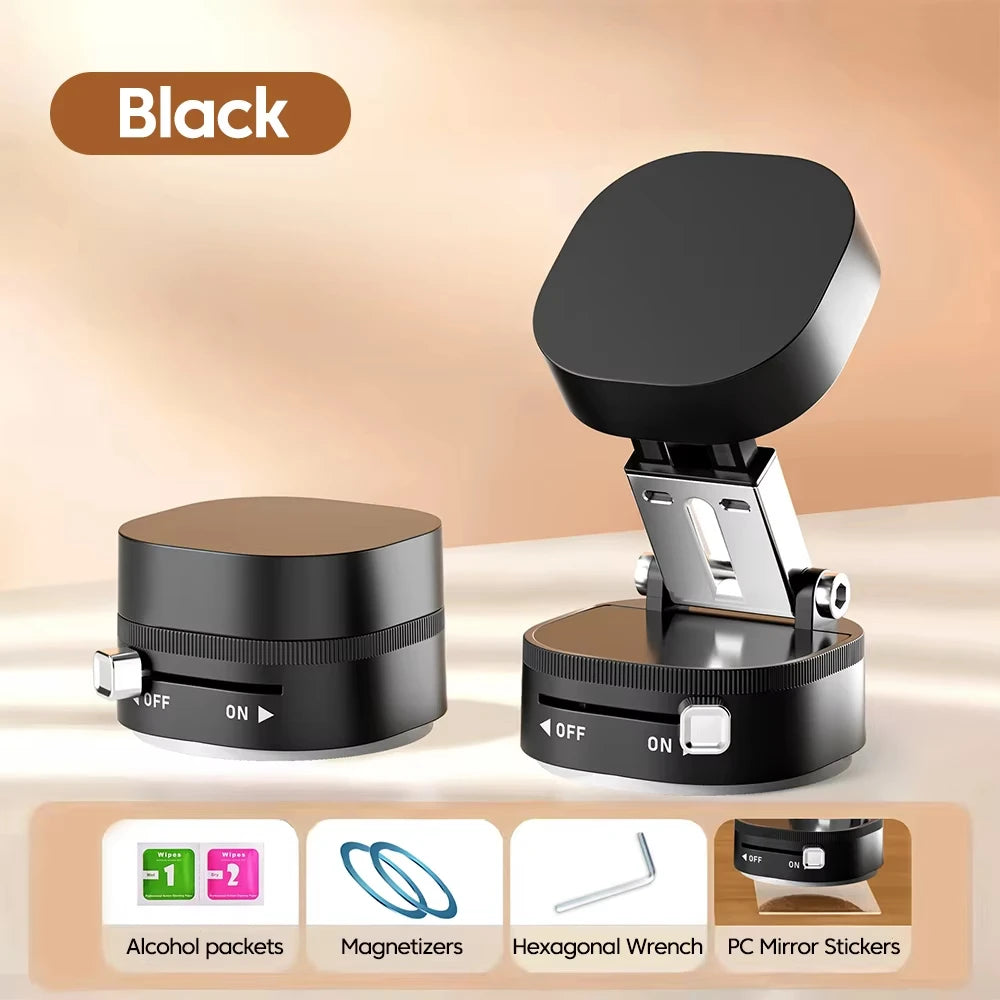 Foldable Mobile Phone Holder Vacuum Suction Cup Holder Magnetic Car Phone Holder For IPhone/ Android Phone Accessories Quake black