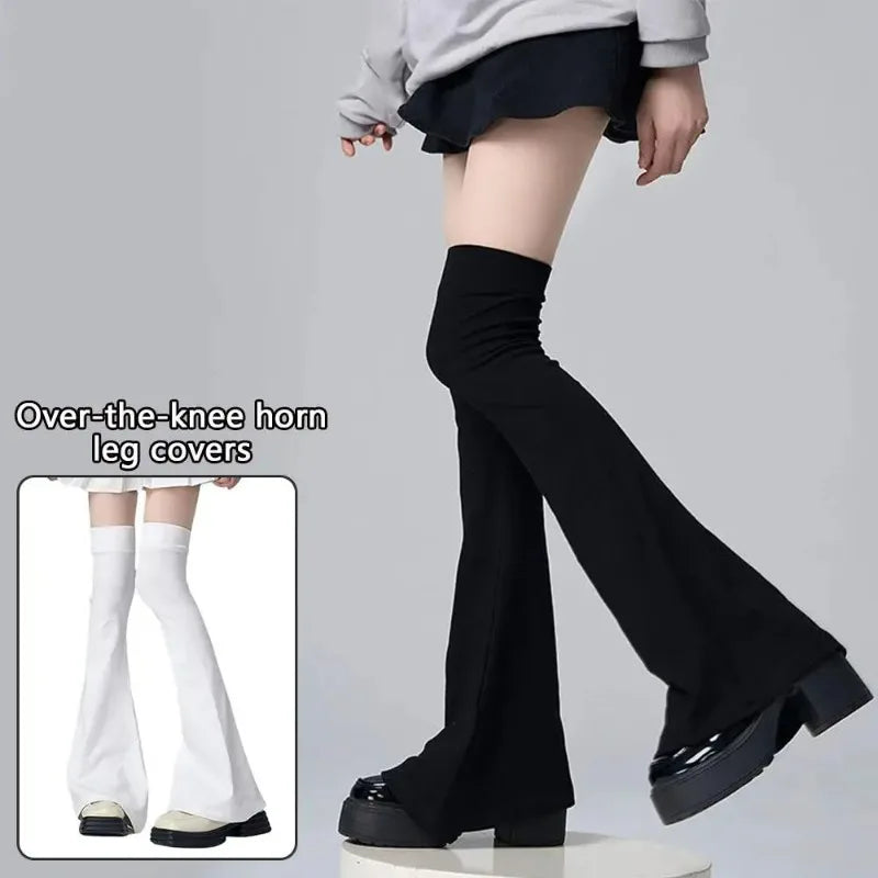 1 Pair Y2K Black White Gothic Lolita Over Knee High Socks Leg Stockings & Horn Shaped Cuffs Leg Warmers Quake