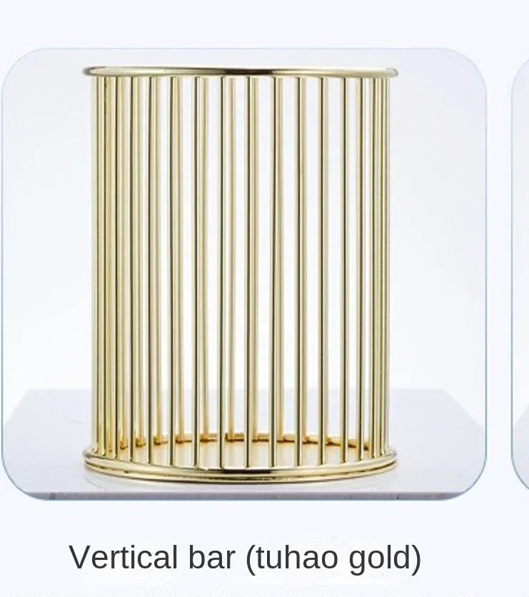 Nordic Metal Wrought Iron Storage Finishing Basket Stationery Makeup Brush Storage Bucket Multi-function Quake No.2