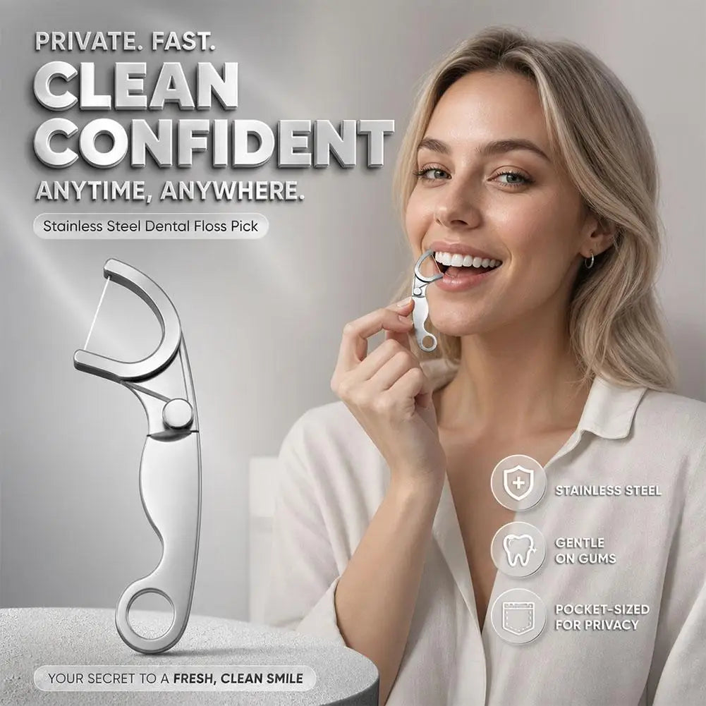 Stainless Steel Toothpick Dental Floss Reusable Flossing Holder Set Eco-friendly Teeth Cleaning Tools with 50 meters of floss Quake