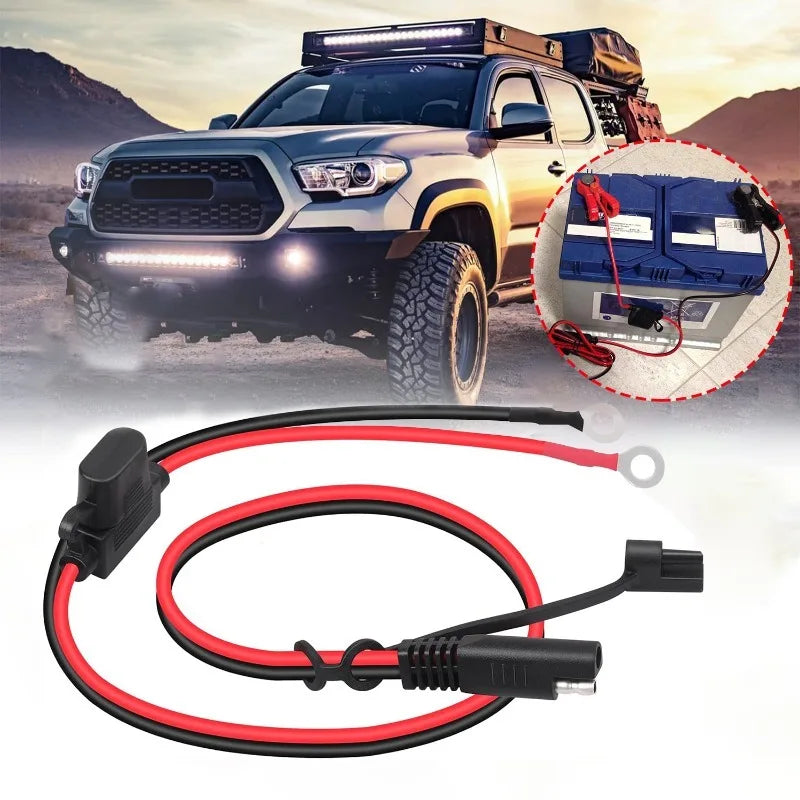 Inline Fuse Protected 16AWG Truck Battery Charger Cable Double M6 O Terminal SAE Quick Release Connector Extension Adapter Wire Quake