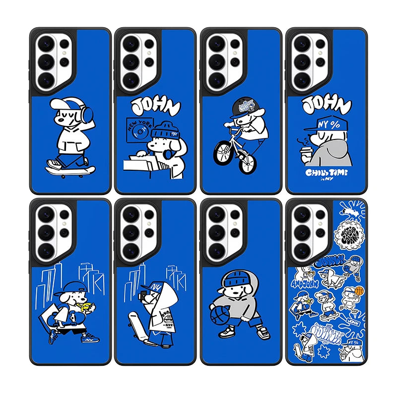 Blue Background New York Dog Mirror Surface Magnetic Phone Cover for Samsung Galaxy S23 S24 S25 S26 Ultra S26+ Plus Case Quake