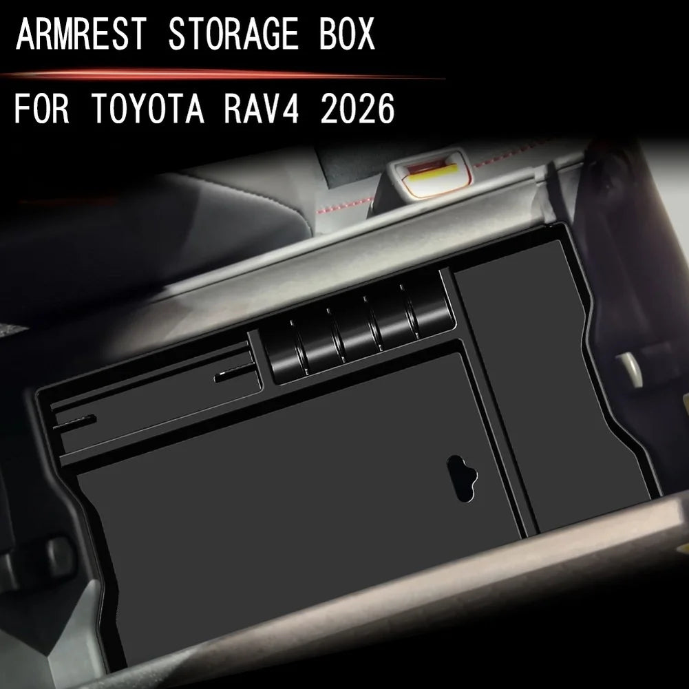For TOYOTA RAV4 2026 Armrest Storage Box ABS Organizer with Silicone Protective Layer for Interior Center Console Quake A