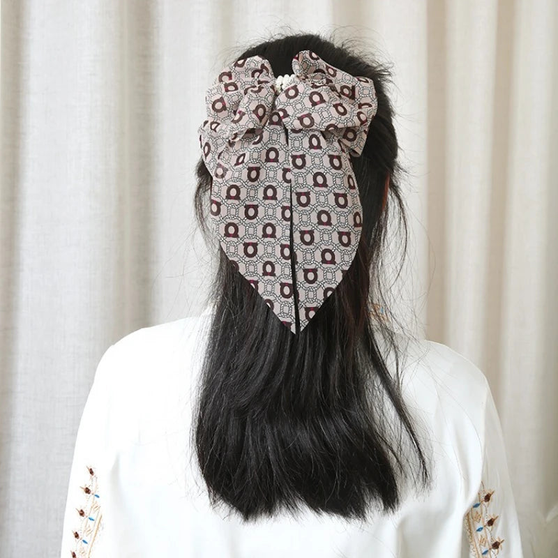 Floral Printed Hair Clip Korea Fashion Big Bow Ribbon Hair Tie Small Fresh Floral Hairpin Bowknot Hair Duckbill Clip Accessories Quake