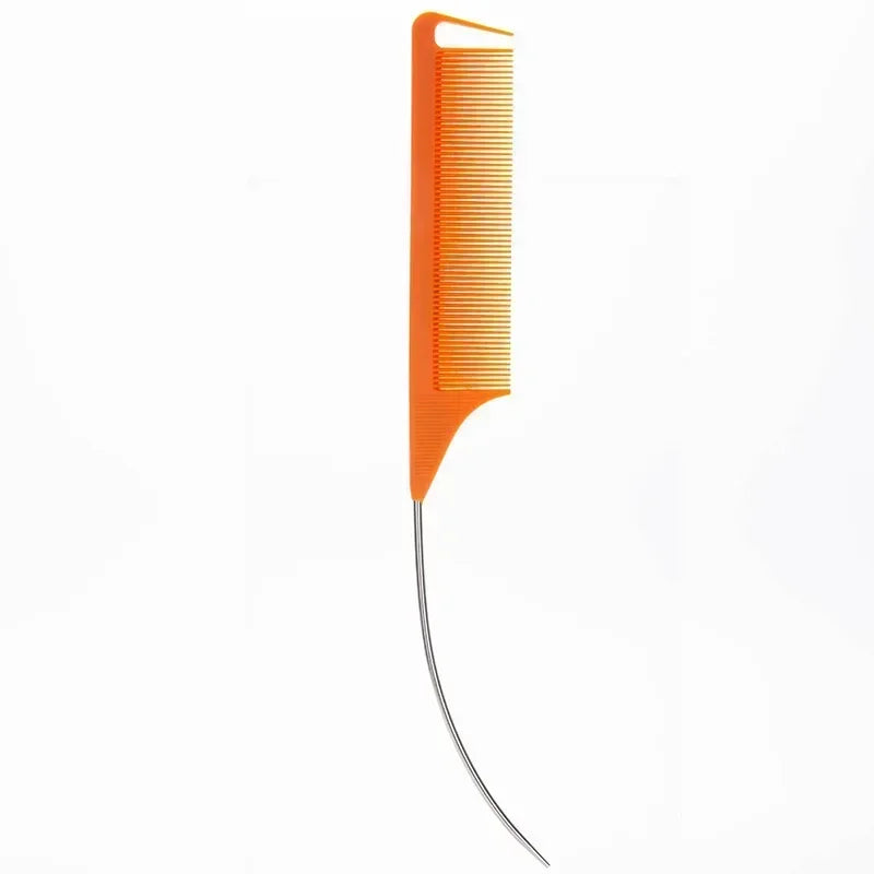 Steel Needle Professional Styling Plastic Heat Resistant Anti-Static Braiding Rat Tail Curved Parting Comb Barber Accessories Quake w orange