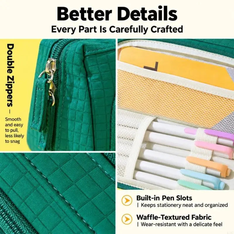 Multi Compartment Pencil Case with Visible Interior Pocket and Sectioned Storage for School, Office, Drawing, and K1KF Quake