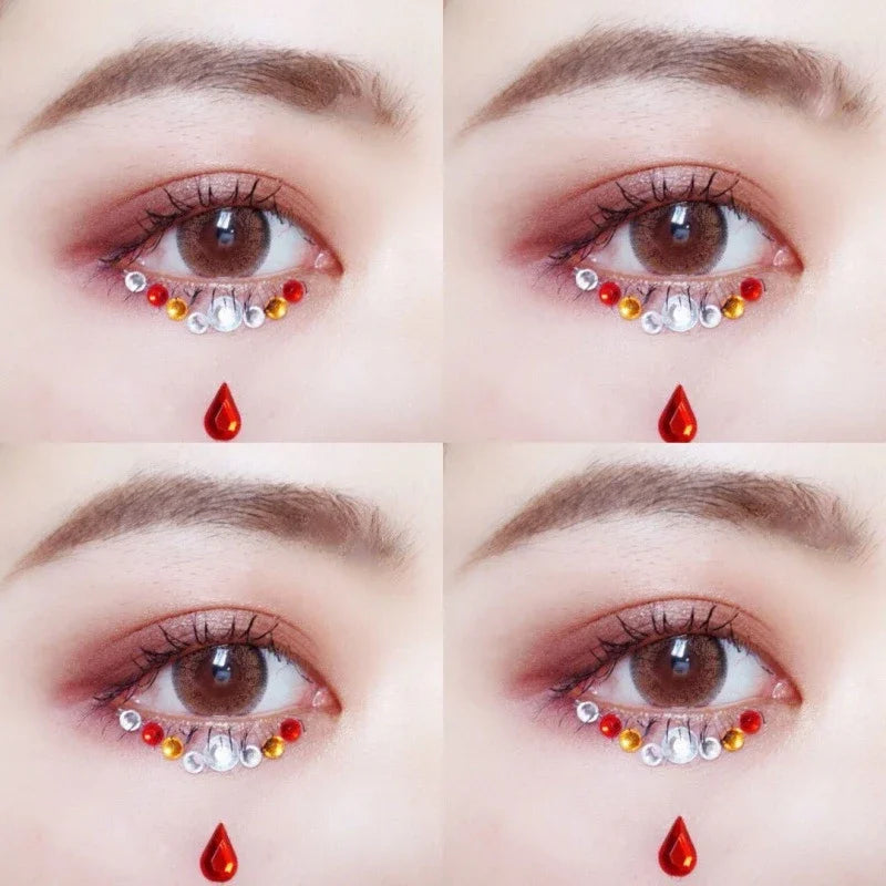 1 Pcs Waterproof Rhinestones Tattoo Stickers DIY Disposable Makeup Decoration Face Eyes Body Jewelry Colored Crystal Stickers Quake