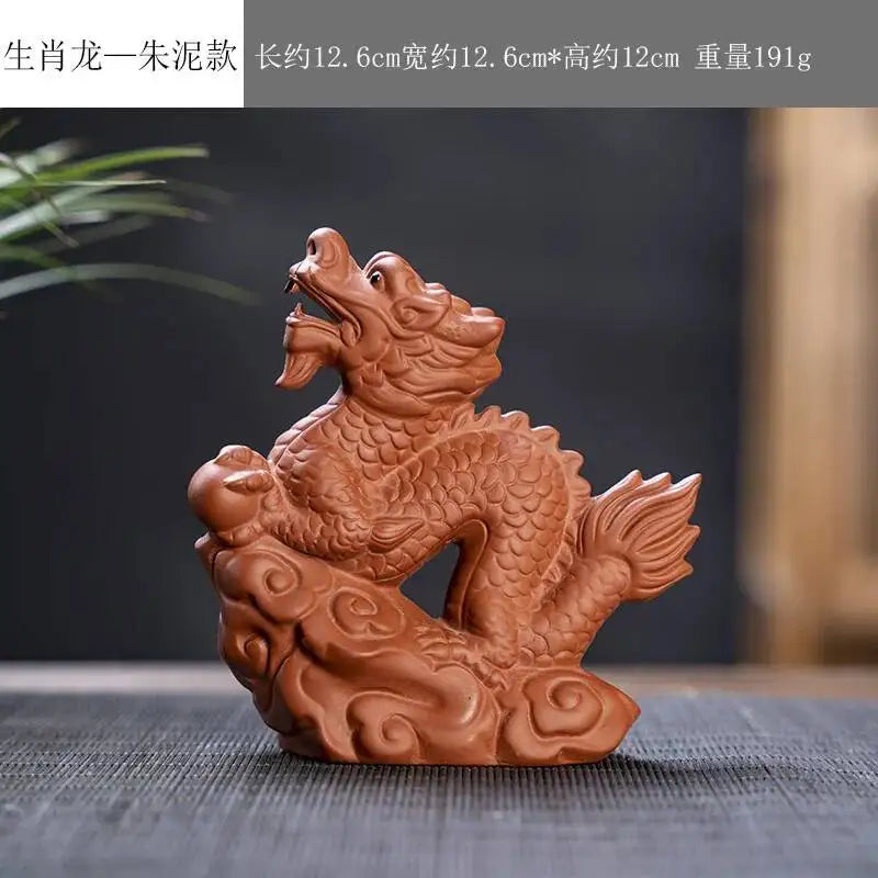 Zisha Twelve Zodiac Creative Tea Pet Ornaments Nurturable Tea Play Tea Accessories Cute Zodiac Small Ornaments Quake Zhu Ni x Dragon