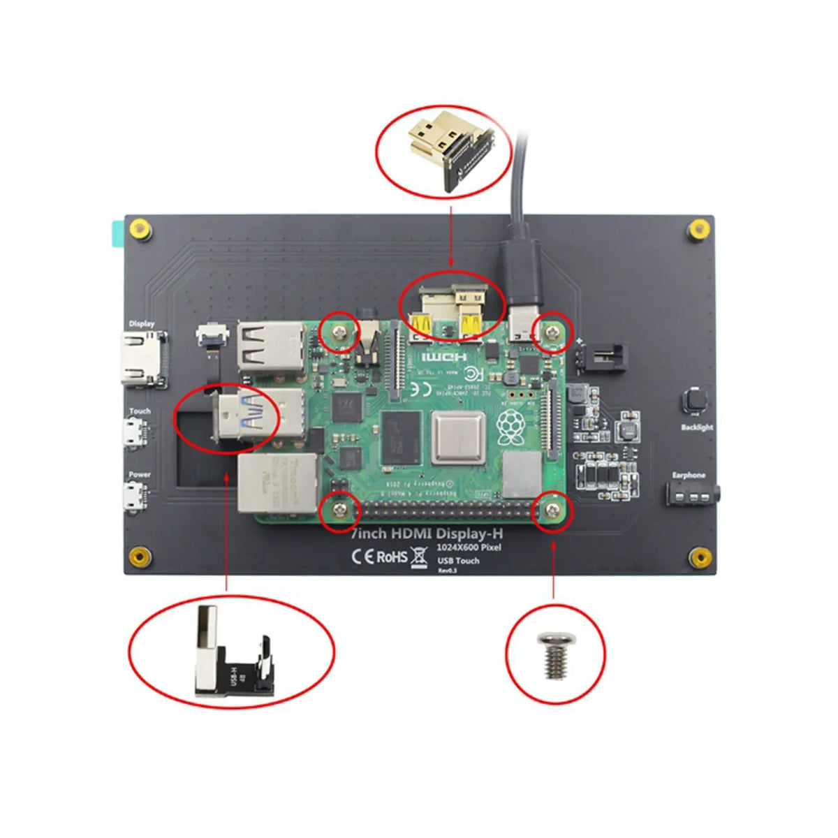 LCD IPS Touch Screen 7 Inch Full View for Raspberry Pi HD HDMI Display Capacitive Monitor 5-Point Touch Control Quake