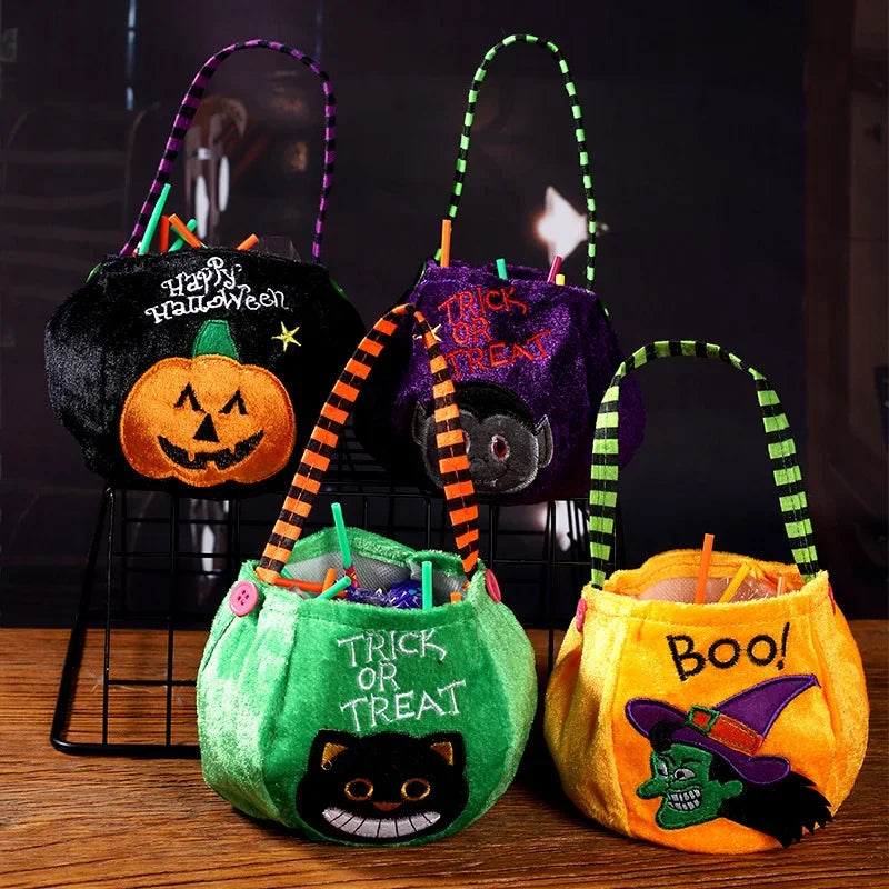 1PC Pumpkin Shaped Handheld Halloween Candy Bag Cloth Gift Sack for Children Party Scene Layout and Treat Holding Quake
