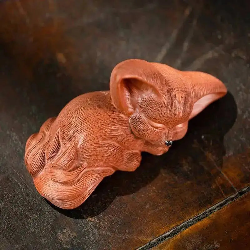 Zisha Tea Pet Fox Ornament Nine-tailed Spirit Fox Sculpture Creative Tea Tray Decoration Accessories Tea Set Quake Dahongpao Tea