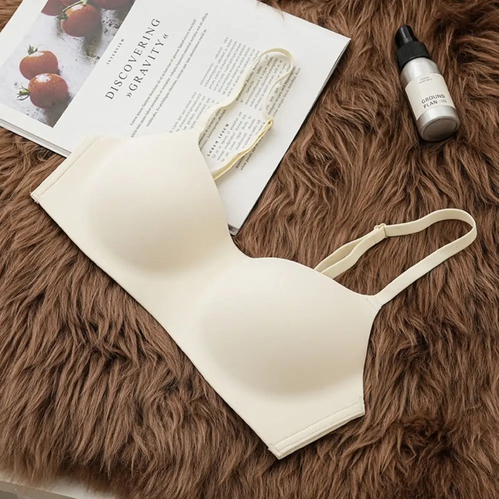 Soft Comfort Wireless Bra Breathable Fabric Thin Cup Seamless Bra Non-Wire Supportive Structure Tube Top Bras Daily Wear Quake white 70A
