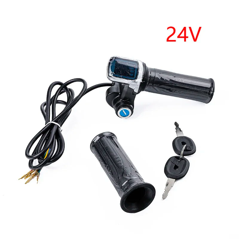 1 Pair 24-48V Universal Electric Handle Bike Twist Throttle With LCD Display Indicator Gas Handle Throttle Lock Key Accessories Quake 24v