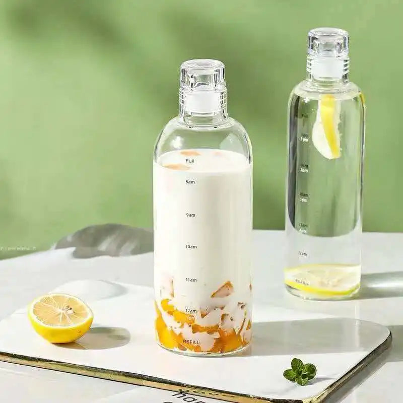 YWDL Large Capacity Glass Water Bottle 300-1000ML Multi-function Transparent Milk Cup for Outdoor Sports Creative Milk Bottle Quake