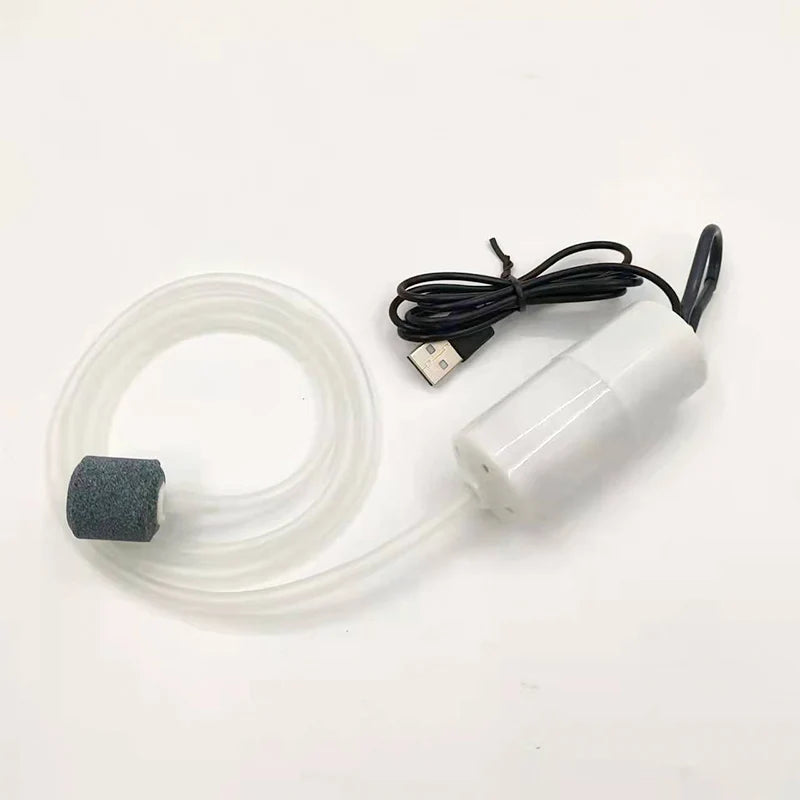 Portable USB Aquarium Air Pump:Mini Oxygenator for Fish Tanks and Aquatic Accessories Quake WHITE