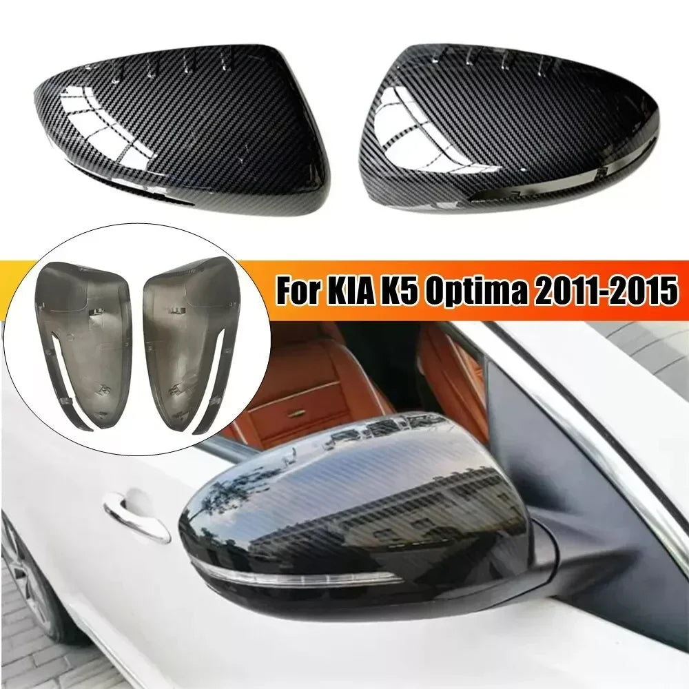 For KIA K5 Optima 2011-2015 ABS Carbon Fiber Black Buckle Style Car Exterior Body Side Door Rearview Mirror Cover Cap Shell Trim Quake