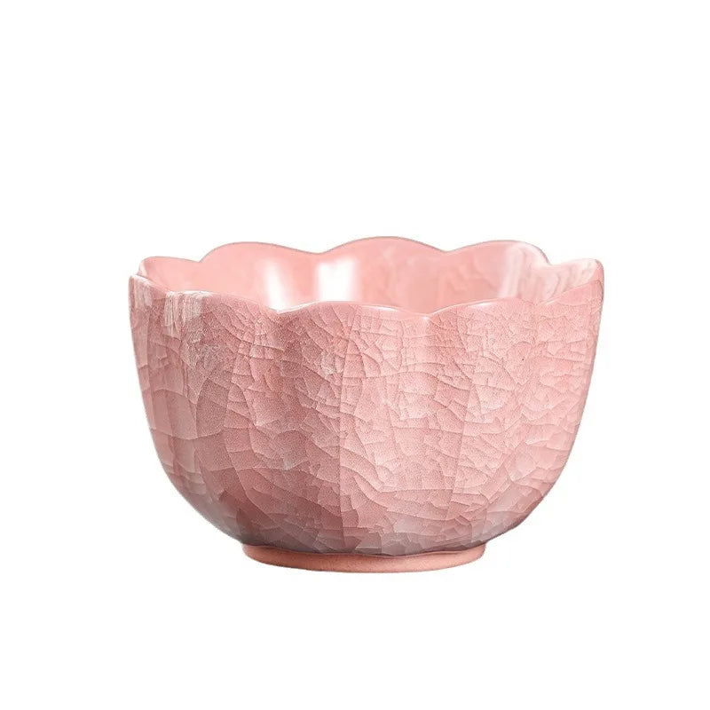 Multi-color Ice Crack Master Tea Cup Floral Rim Kung Fu Teacup Handmade Ceramic Tasting Cup for Tea Room and Entertainment Quake