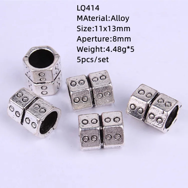 5-Piece Dreadlock Braid Beads Rings – Silver & Gold Hair Accessories