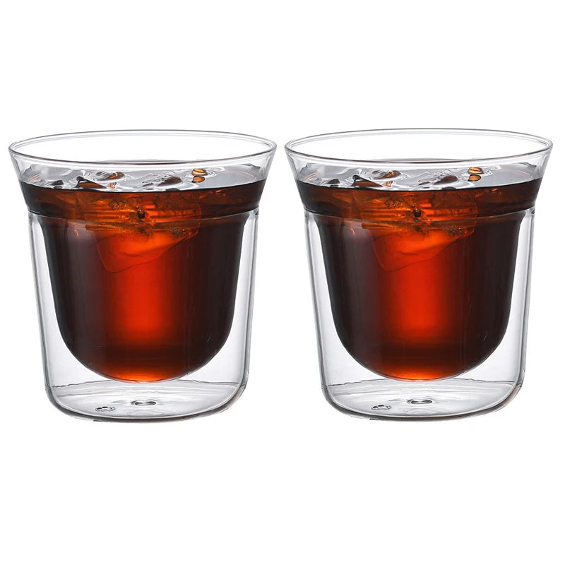 YWDL 2PCS Double-layer Glass Cup Set Espresso Coffee Cup Anti-scalding Brandy Wine Shot Glass Teacup Clear Mug 120/180/280ml Quake 180ml 2pcs 120-280ml