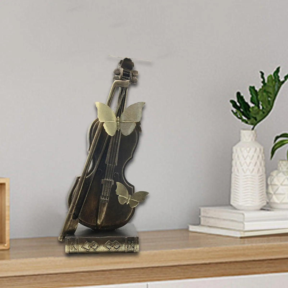 Violin Sculpture Resin Figurine Musician Gift Desktop Novelty Craft Decor for Housewarming Bookshelf Shelf Desk Centerpiece Quake Default Title