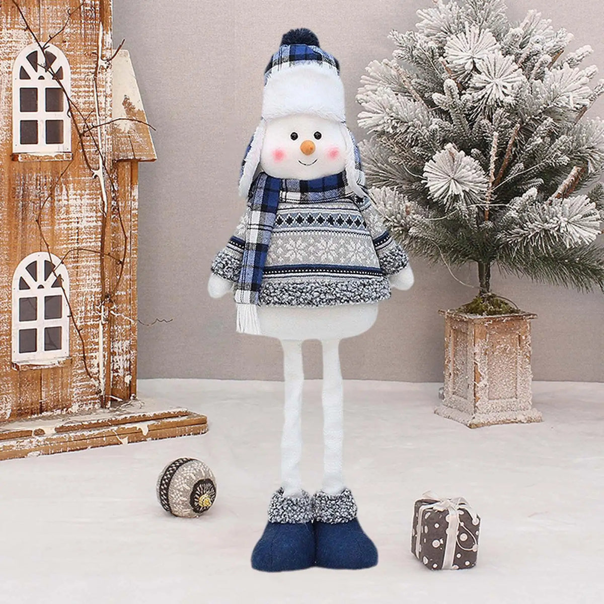 Christmas Figurine Stretch Legs Plush Doll Figure Santa Claus Figurine Decoration for Xmas, Quake Styles A