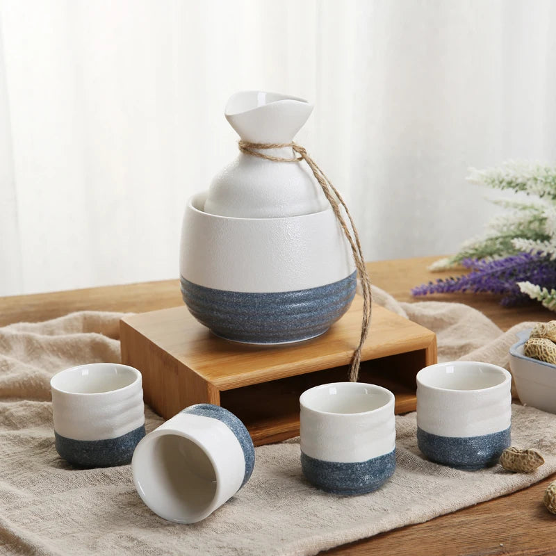 Japanese Snowflake White Wine Pot Glass Sake Set Hot Wine Pot Wine Cup Household Wine Heater Quake 7 Piece Set