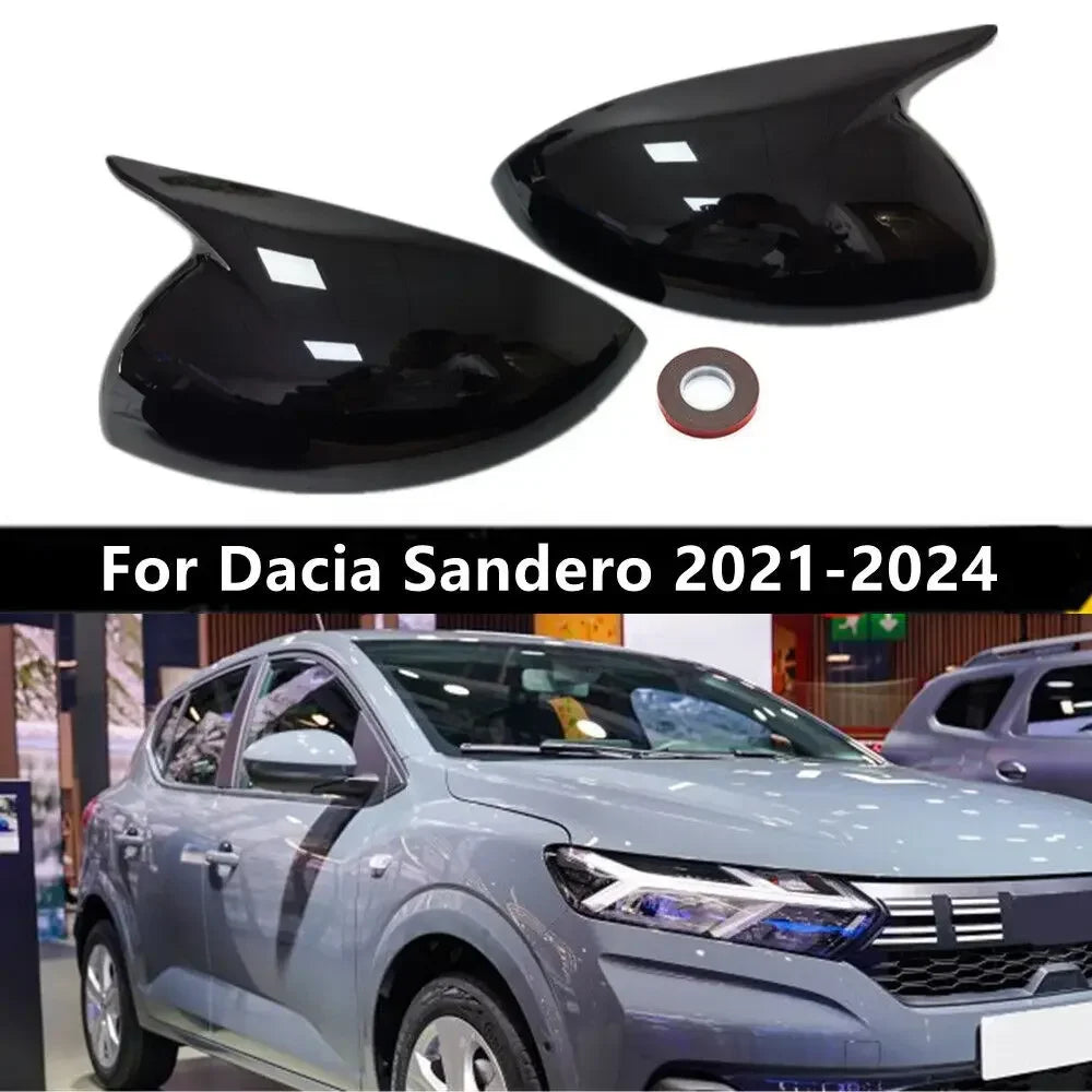 For Dacia Sandero 2021-2024 Car Sticker Rearview Side Mirror Cover Wing Cap Exterior Door Rear View Case Trim Carbon Fiber Look Quake