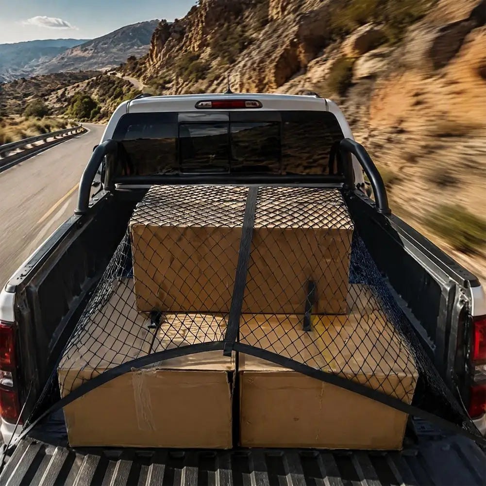 Pickup Truck Bed Organizer Truck Cargo Net with 4 Hooks Elastic Truck Bed Organizer Stretchable Net Car Floor Boot Trunk Storage Quake