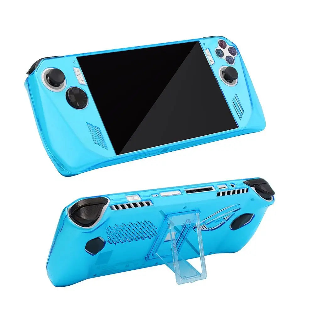 with Kickstand Protective Case Shockproof Transparent Back Cover PC Full Coverage Handheld Console Shell for Asus ROG Ally Quake Transparent Blue