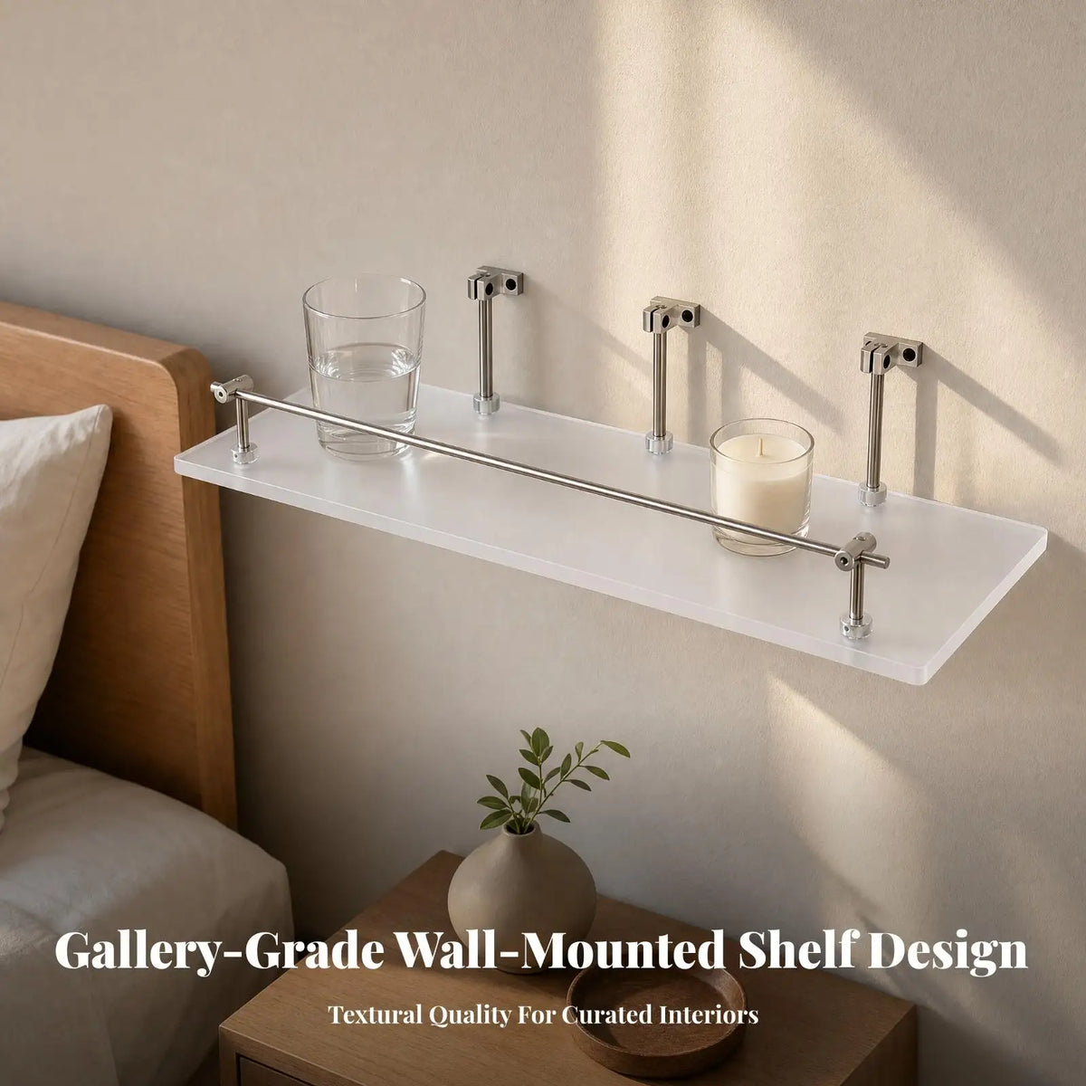 Wall Mounted Acrylic Display Shelf with Metal Guard for Books Decor and Everyday Items in Living Space Quake