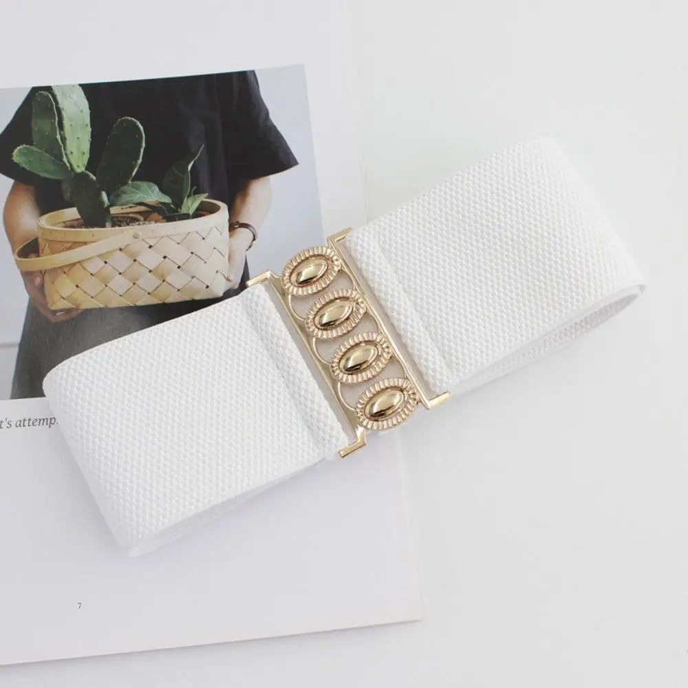 Fashion Wide Stretch Waistband Solid Color Casual Waist Belts Women Clothing Decoration Decoration Belt Quake white