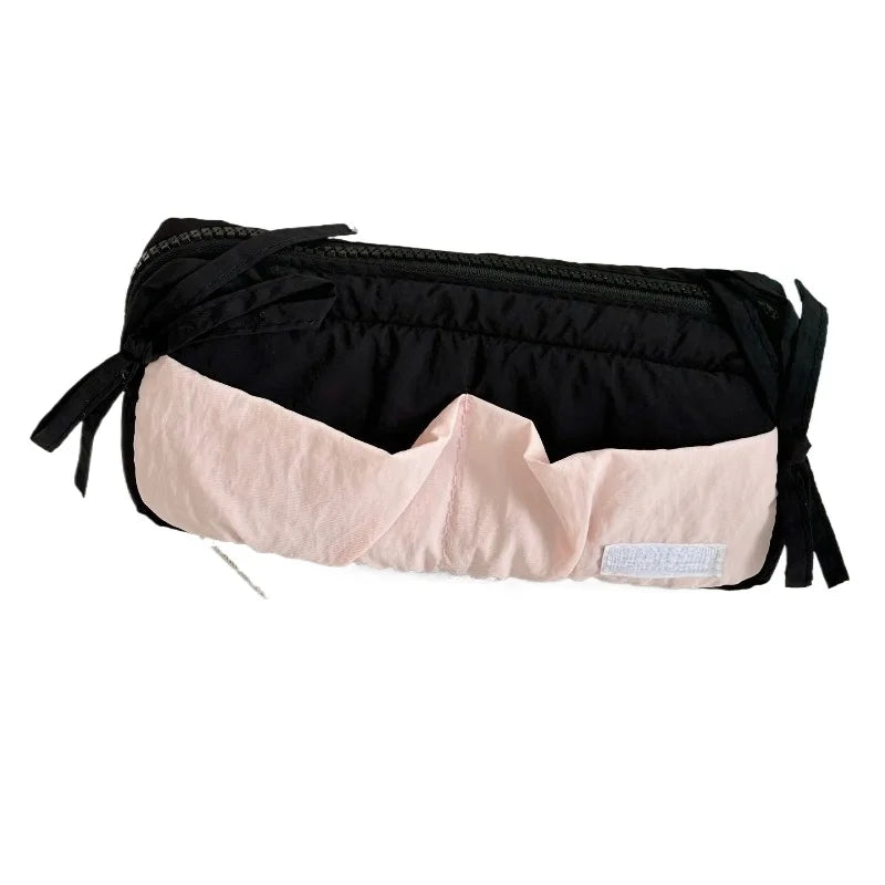 Small Fresh Cloud Toast Bow High Beauty Student Pen Case Multi Functional Large Capacity Storage Bag Quake black powder