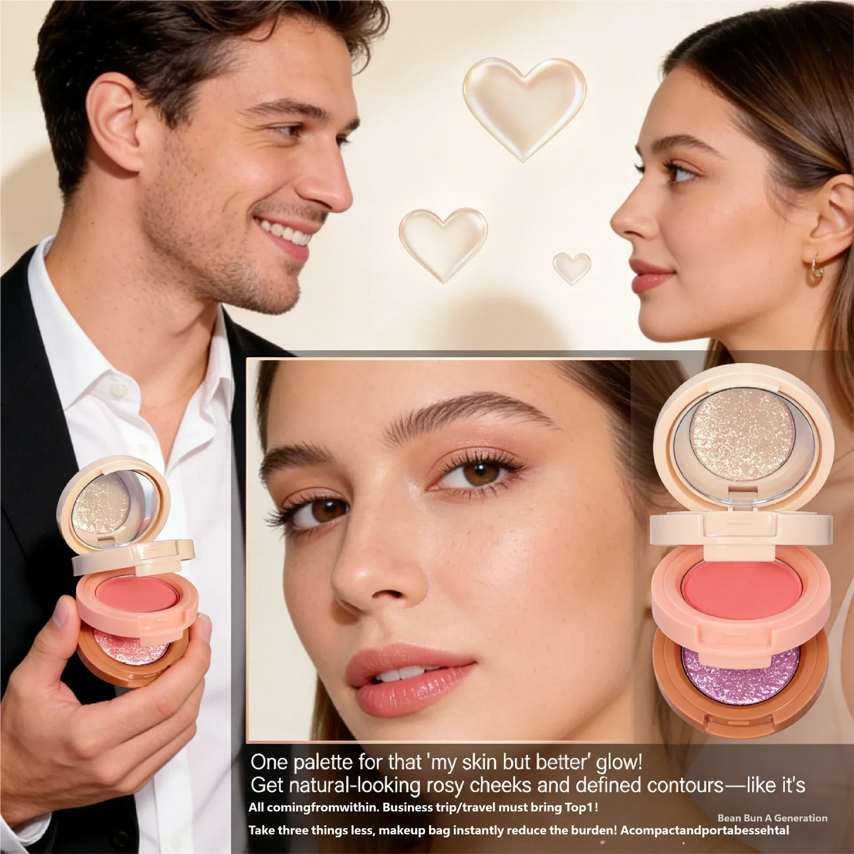 Miss Lara 3-Layer Makeup Palette High-Gloss Blush Pearlescent Matte Finish Multifunctional Valentine's Day Gift for Women Quake