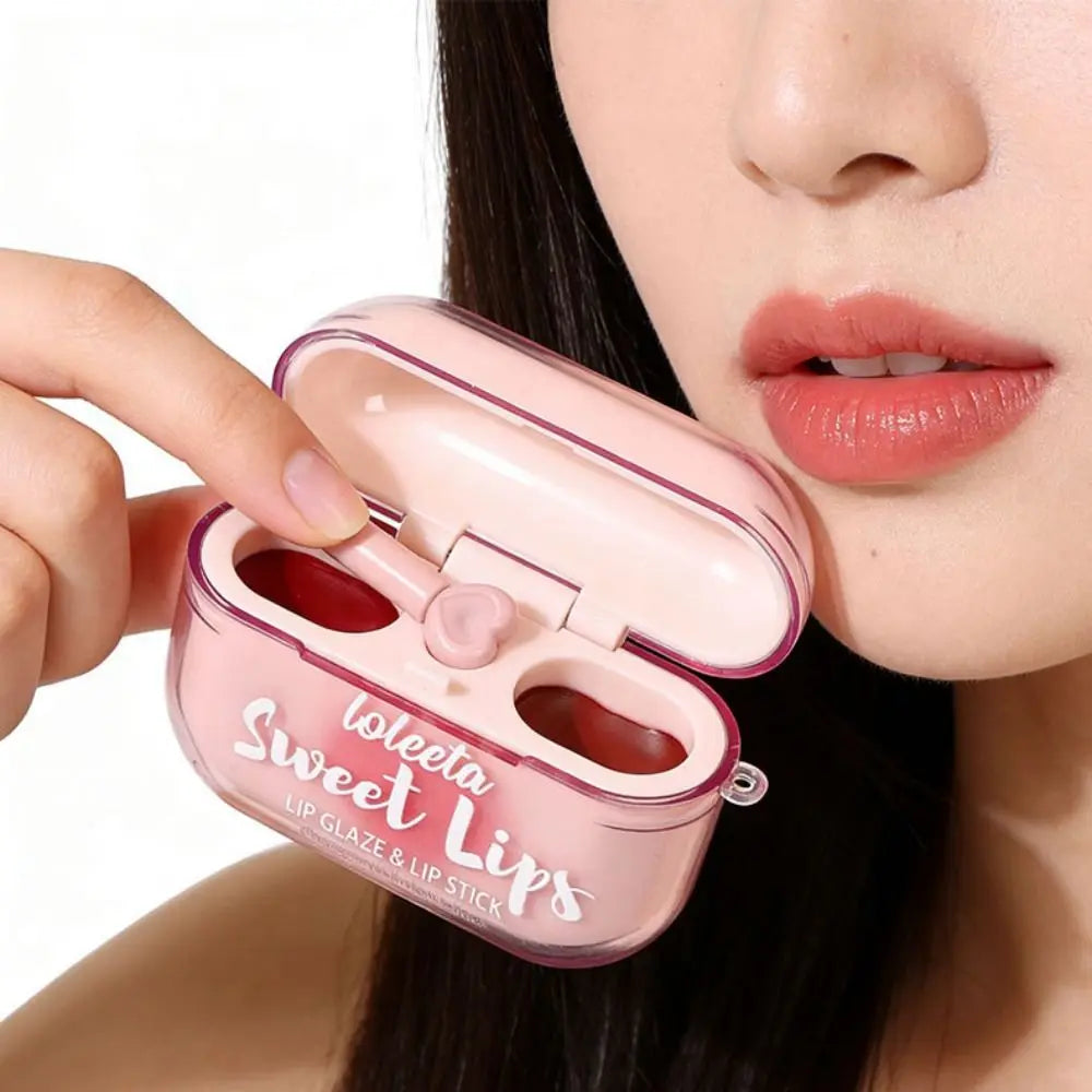 New 2-in-1 Matte Velvet Lipstick Waterproof Fairness-enhancing Glitter Lipstick Non-Fade Headphone Shape Lip Gloss Women Girl Quake