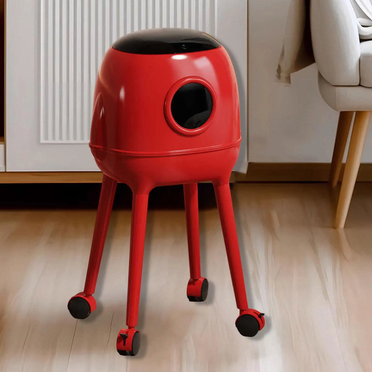Double Layer Trash Can with Lid High Narrow Garbage Bucket with Wheels for Home Recycling and Storage Quake Red