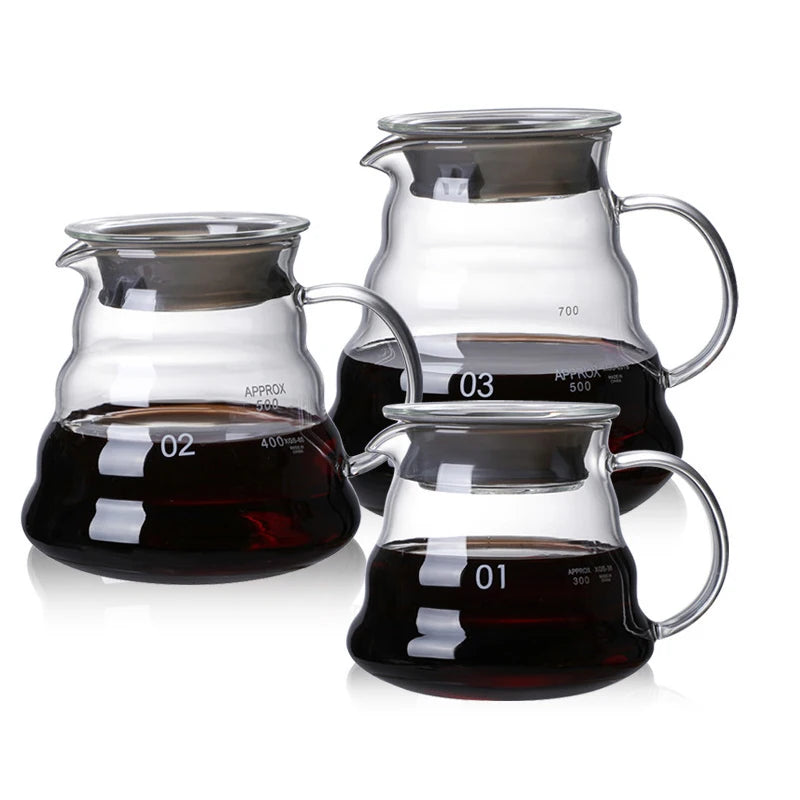 Coffee Carafe 300/500/700ml Coffee Clear Glass Kettle Sharing Pot with Lids Coffee Espresso Maker Accessories Quake