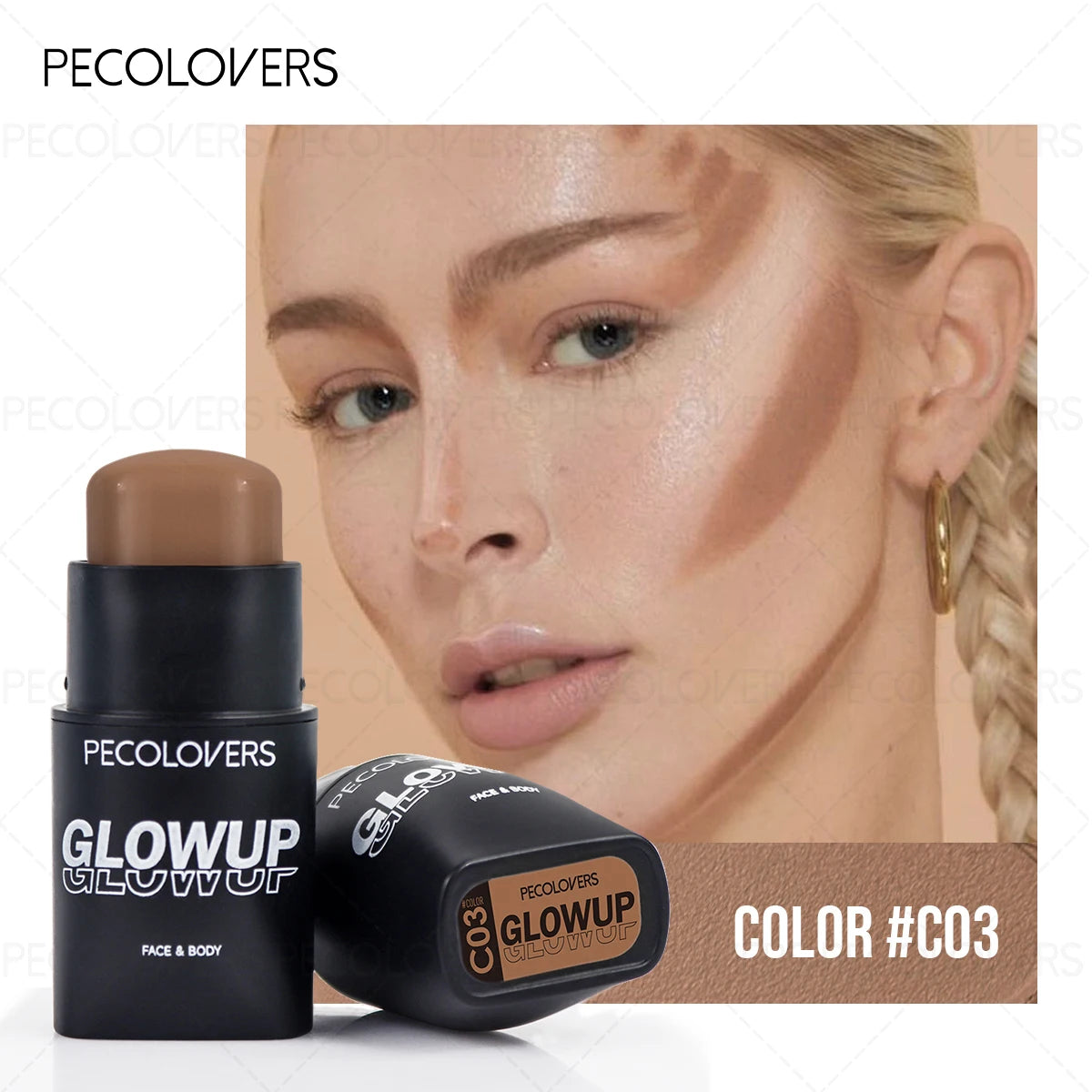 1 Pc Face Contour Stick, 3D Face Natural Shadow Look, for All Skins, Highlight & Contour & Concealer Face Makeup, Perfect Gifts Quake C03