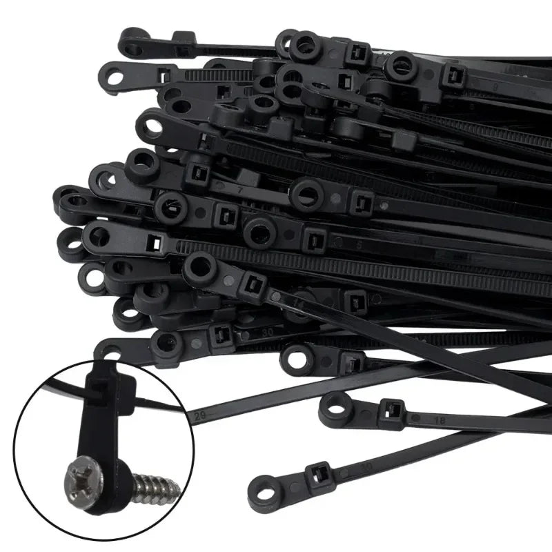 500/100PCS Nylon Cable Ties with Screw Mounting Hole Self Locking Loop Wraps Bundle Fixed Cables Zip Tie Wire Fastening Straps Quake