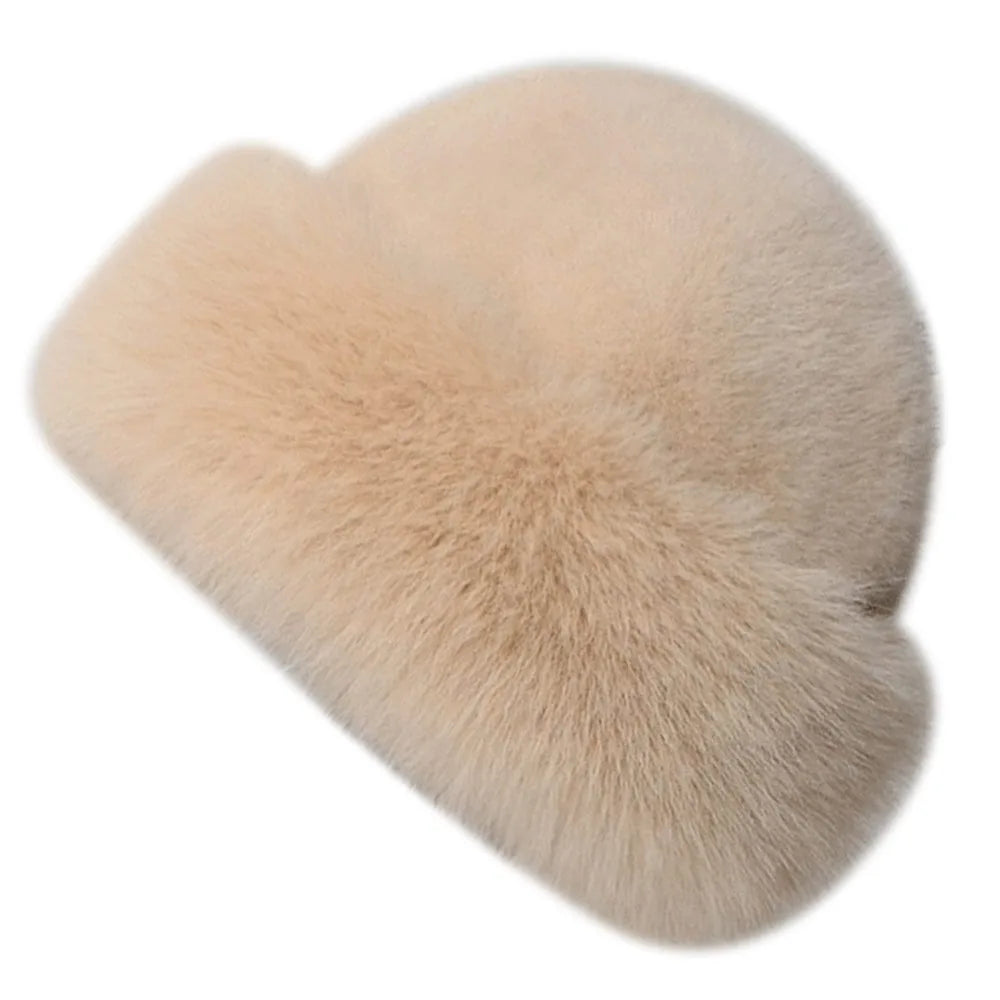Fashion Headwear Fluffy Fur Winter Hat Thicken Fisherman Hat Cold Windproof Solid Color Berets for Women Girls Quake Beige