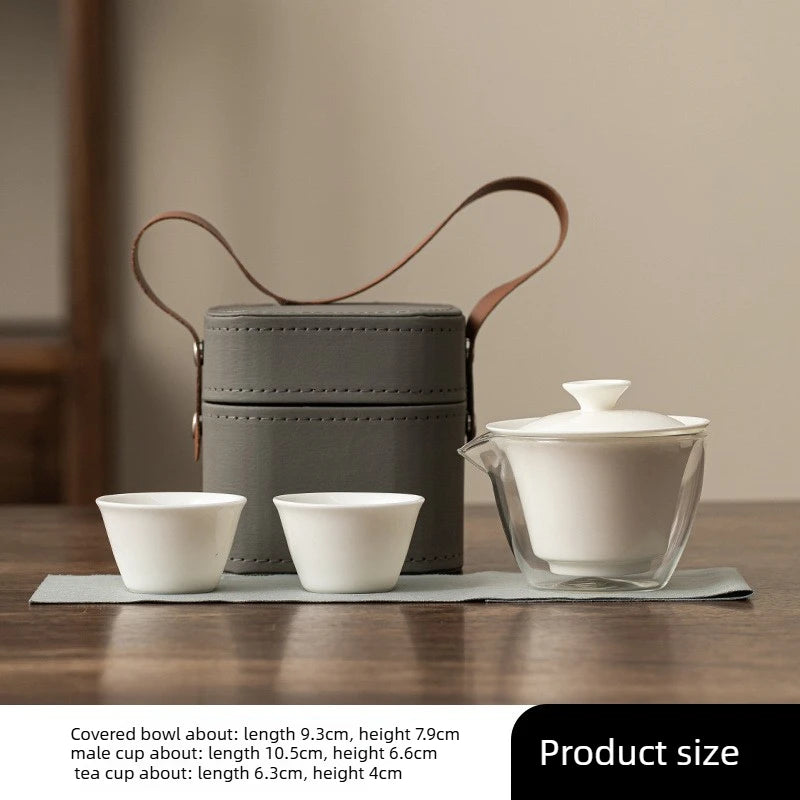 Travel Tea Set Outdoor Portable Tea Set Conference Event Souvenirs Gift for Customers As Souvenirs Quake Pure white