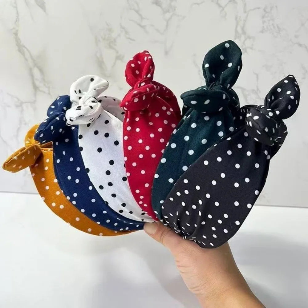 Retro Polka Dot Bow Headband for Women Girls Elegant Wide Edge High Skull Headband Fashion Versatile Hair Styling Accessories Quake