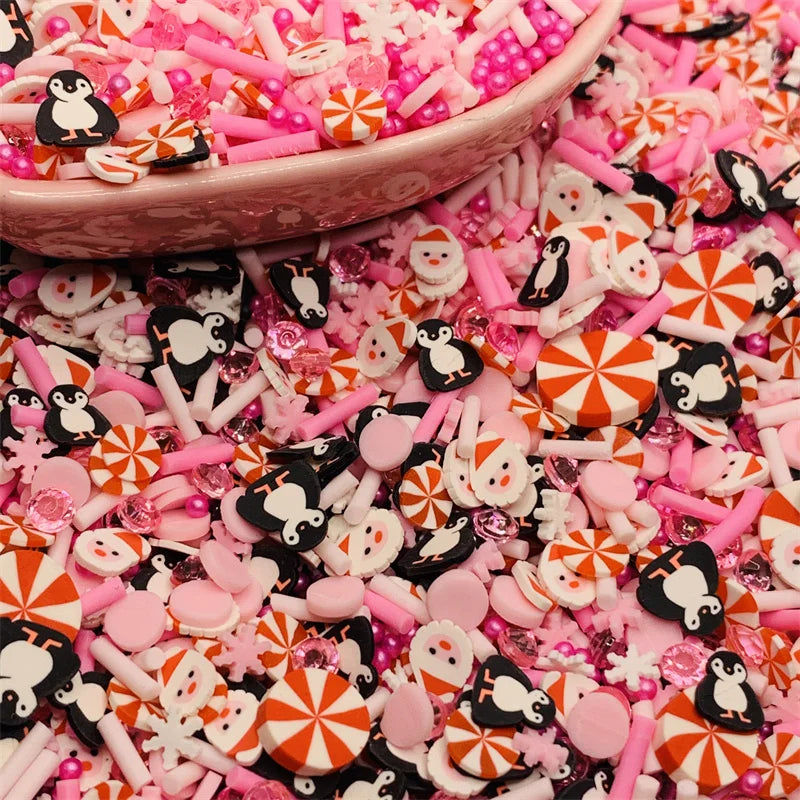 100g/Lot Pink Christmas Themed Snowman Clay Gingerbread Man Slices Mixture Rhinestone Candy Sprinkles for Decoration DIY Crafts Quake 21