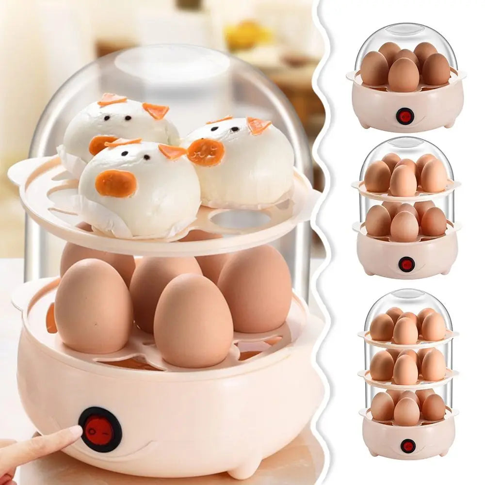 Portable Automatic Power Off Egg Boiler Multi-layer Mini Breakfast Machine with Measuring Cup Egg Steamer for Home Dormitory Quake