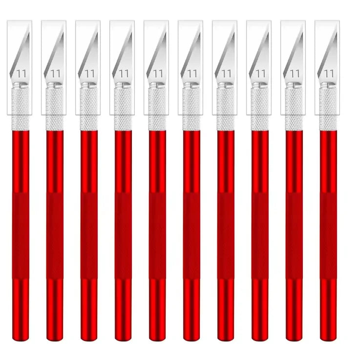 vvocci 10PCS Exacto Knife Colorful Craft Knife Kit, Sharp Exacto Knife Set, Carving Precision Hobby Knife for DIY, Art, Cutting, Quake M264 Red 10pcs