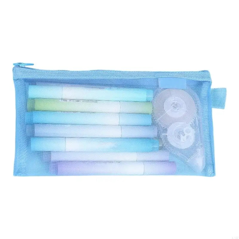 See Through Pencil Case with Top Closure, Writing Tool Storage Bag for School Review and Desk Use, About 21 x 12 K1KF Quake for Sky Blue CN