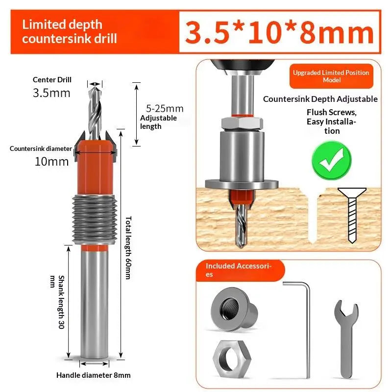 Adjustable Countersunk Drill Countersink Drill Bit Adjustable Carpentry Reamer Chamfer Screws Wood Screws Precision Cone Holes‌ Quake 3point5X10MM