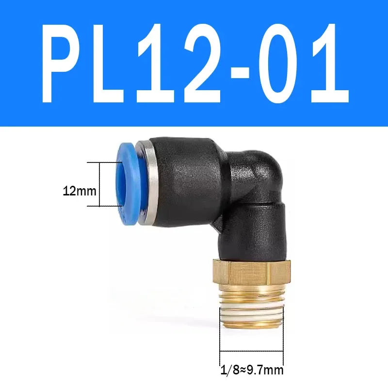 2Pcs PL Pneumatic Quick Connector Threaded Elbow PL6-01/8-02/8-04/10-02/12-03 Hose Air Fitting Quake PL12-01 2pcs BLACK
