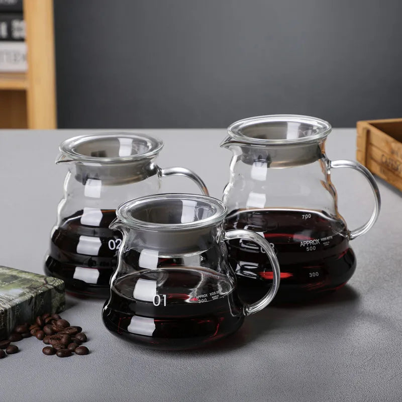Coffee Carafe 300/500/700ml Coffee Clear Glass Kettle Sharing Pot with Lids Coffee Espresso Maker Accessories Quake
